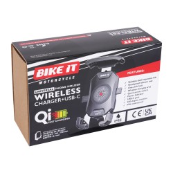 CHARGEUR DE TÉLÉPHONE SANS FIL BIKE IT PRO2 AVEC USB C  ENTRÉE CC 12 24 V, PUISSANCE MAXIMALE 15 W