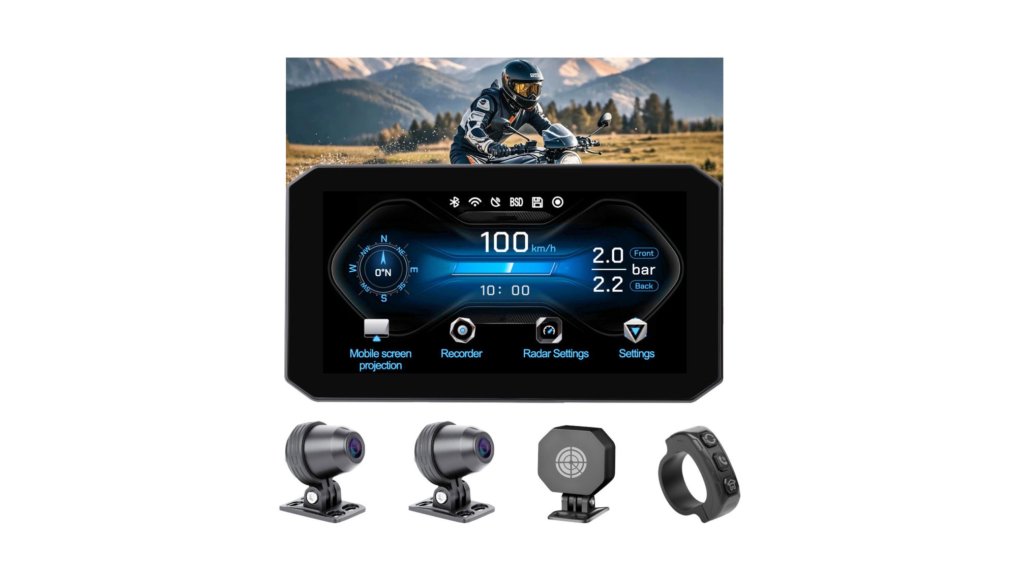 CARPLAY sans fil moto étanche Dashcam tout en 1