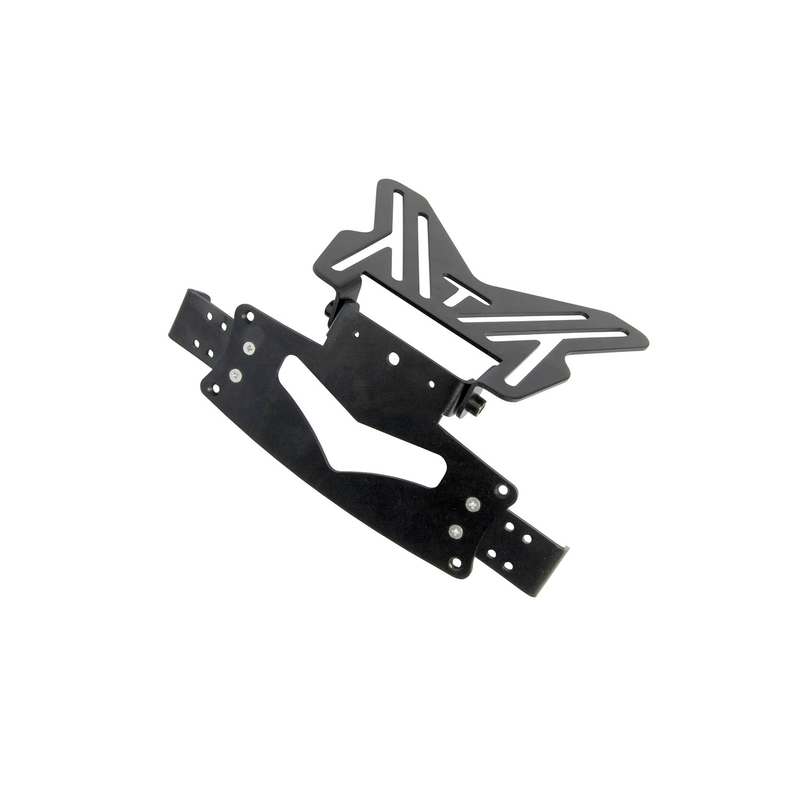 SUPPORT DE PLAQUE D'IMMATRICULATION NOIR, UNIVERSEL, PETIT, AVEC INDICATEUR COULISSANT FIXATIONS