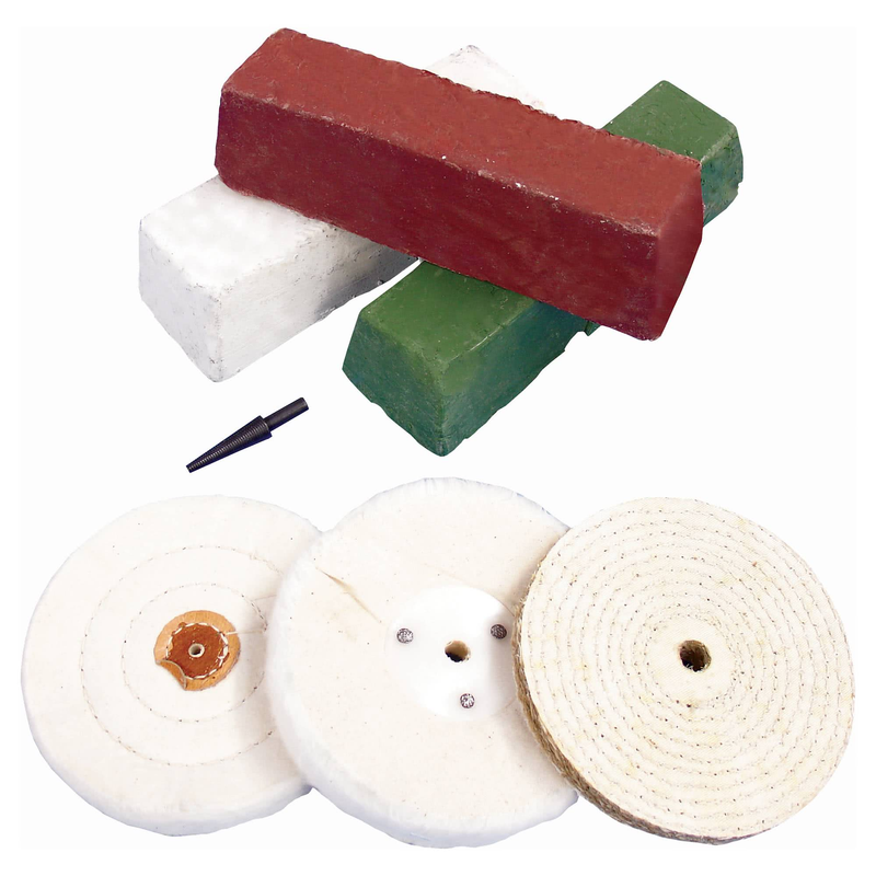 MOTORCYCLE METAL POLISHING KIT DRILL ADAPTOR  3 WAX BARS  3 POLISH WHEE