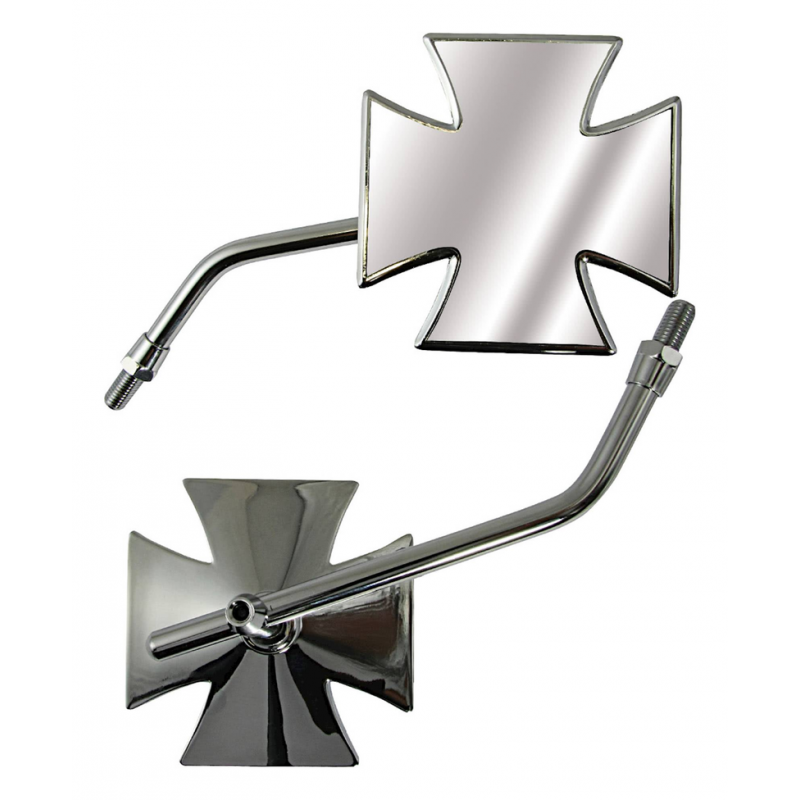 RÉTROVISEURS UNIVERSELS CROIX DE MALTE, CHROMÉS, PAIRE DE TIGE 10 MM KA32B