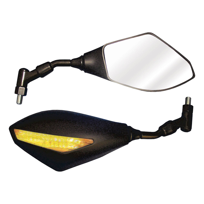 RÉTROVISEURS UNIVERSELS TROJAN LED NOIR, LA PAIRE DE MONTAGE SUR GUIDON 10 MM