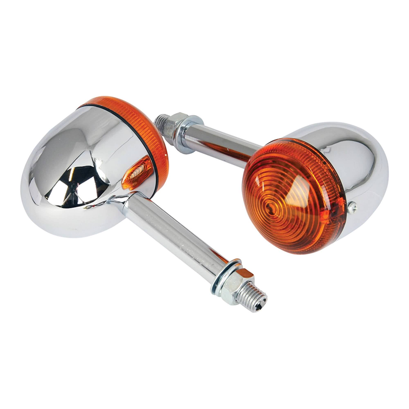 CLIGNOTANTS CUSTOM CHROMÉS, FORME D OBJECTIF, LONGUE TIGE DE 7CM  PAIRE , 2 FILS