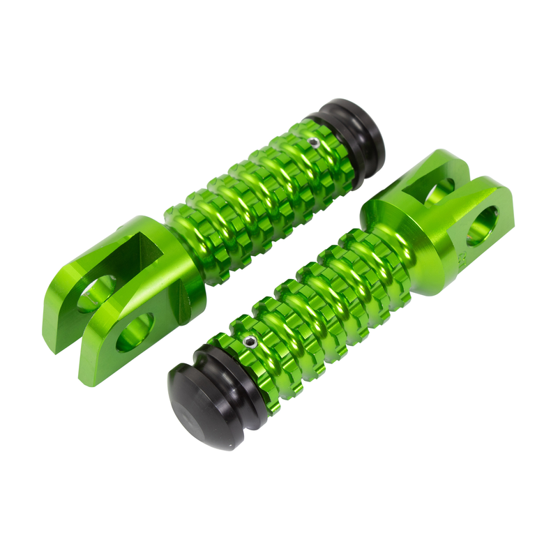 ALLY FOOT PEGS WITH SLIDER (PAIR) KAWASAKI FRONT GREEN KW11F