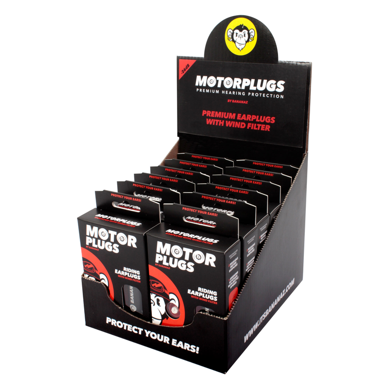 DEALER 12 PACK BANANAZ MOTORPLUGS RIDER EARPLUGS WITH POS DISPLAY