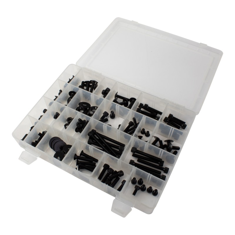 Boite de 150 pièces, rondelles et vis noir M5 et M6, de 10mm à 30mm