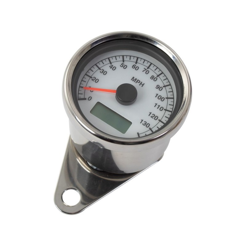 COMPTEUR DE VITESSE MI H  140 mph  AVEC ÉCLAIRAGE LED BLEU CADRAN BLANC BOÎTIER DE 61 MM DE DIAMÈTRE