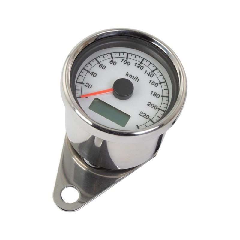 COMPTEUR DE VITESSE KMH  240 km h  AVEC ÉCLAIRAGE LED BLEU, CADRAN BLANC, DIAMÈTRE 61 MM, 1:4   057